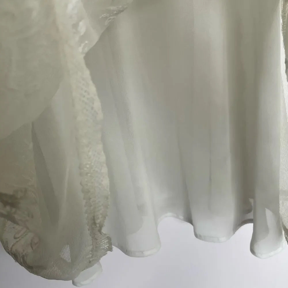 Oscar de la Rental Pink Label ivory sheer chemise night slip Small embroidered